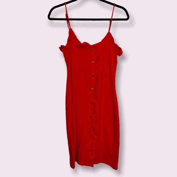 Y2K Mini Dress Red Ruffles Spaghetti Straps Summer Bodycon NWT Womens Size Large - Picture 1 of 7